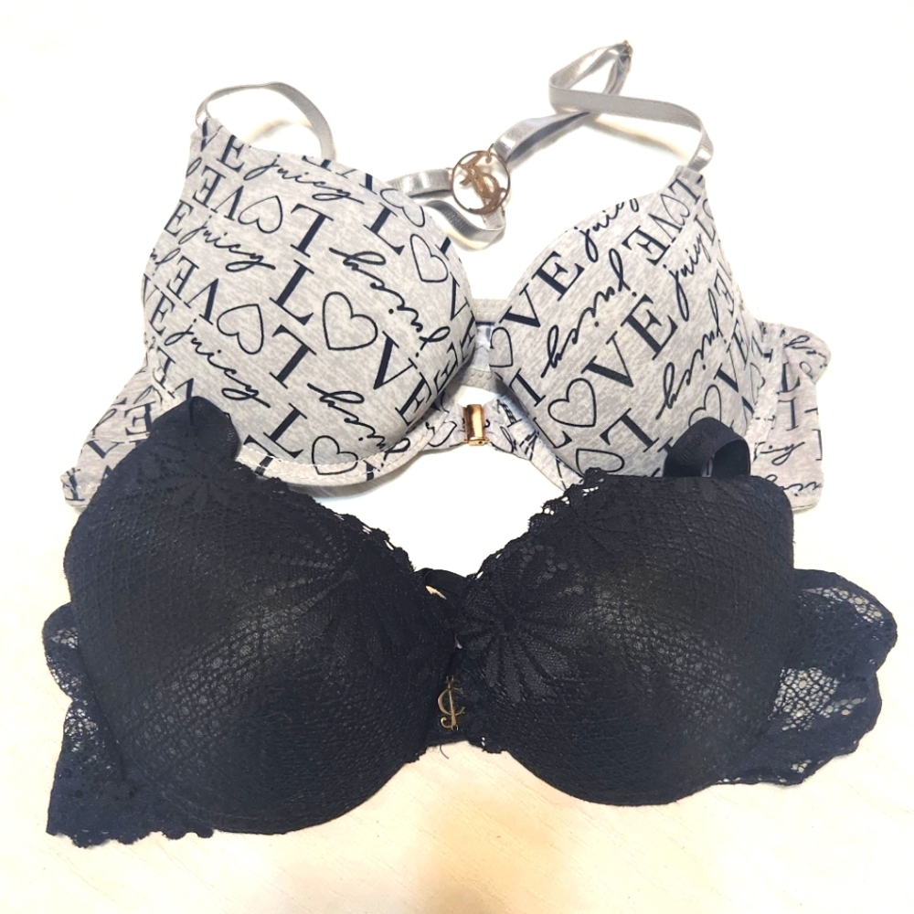 Lot of 2 Juicy Couture padded bras, size 34B - gray and black colors